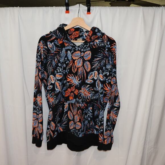 Lildy Sz Large Jacket Hood Blue Floral Soft Knit Front Pocket Long Sleeve - Picture 10 of 13
